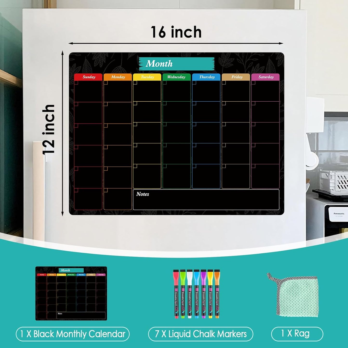 MaxGear Weekly Dry Erase Board for Fridge, 16"x12" Magnetic Calendar | Strong Magnetic, Smooth Writing and Effortless Erasing, Stain Resistant without any Stains with 7 Markers and 1 Eraser