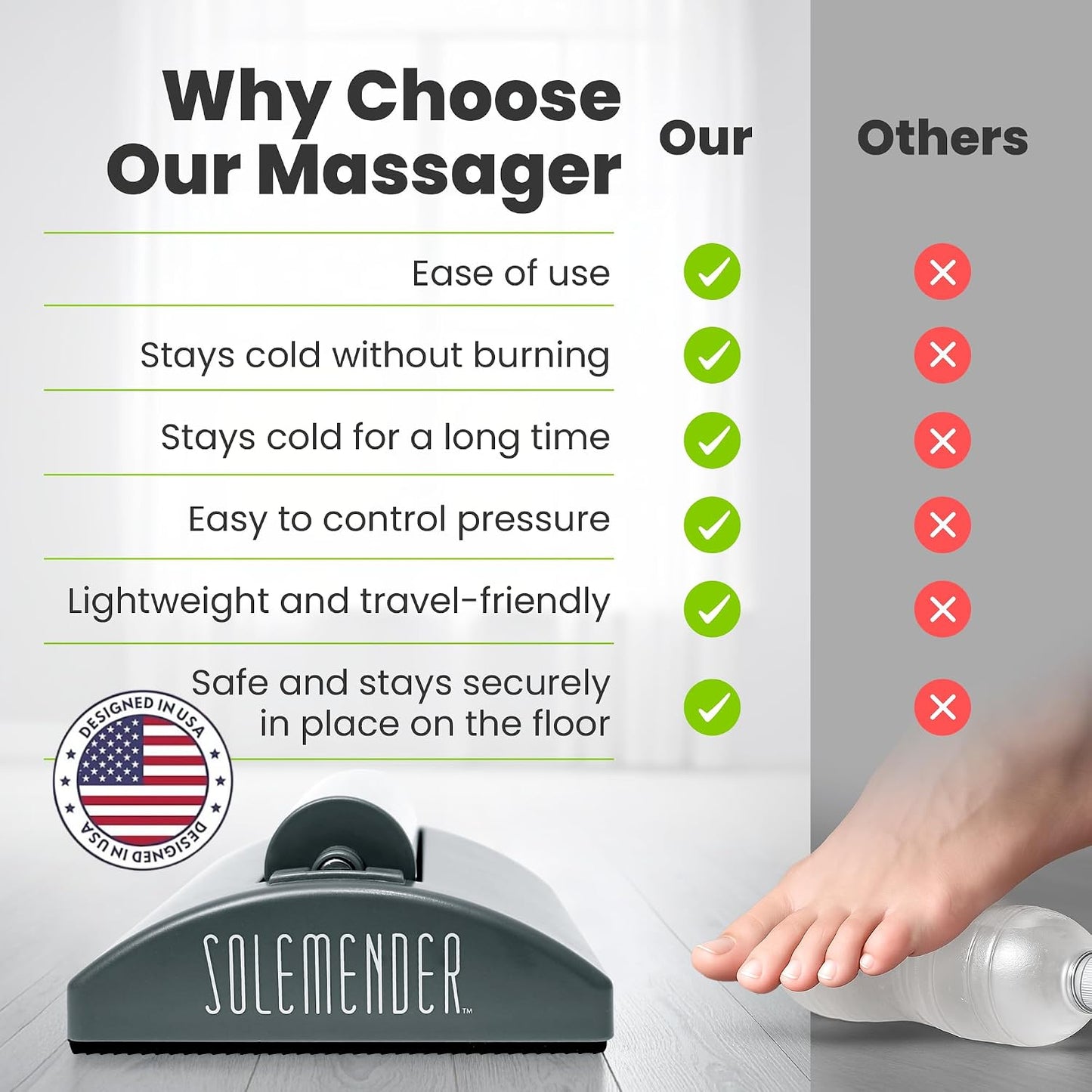Wooden Foot Roller - Soothe & Massage Sore Feet (Jade Stone) | Boosts Circulation & Relaxes Tired Muscles, Deep-Tissue Massage At Home, Under the Desk Foot Pain Relief