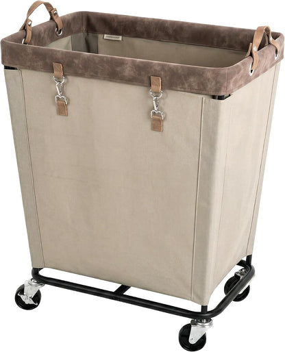 StorageWorks 160L Laundry Basket with Wheels, Rolling Hampers for Clothing | Beige Laundry Basket with Wheels, Metal Frame & Handles, Rolling Hamper for Bedroom, Bathroom, Dorm, Hotel