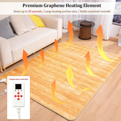 Electric Heated Floor Mat, Heated Carpet with Adjustable Temperature 12 Hour Timer, Indoor Graphene Floor Heating Mat Foot Warmer(C,100 * 100cm/39.3 * 39.3in)