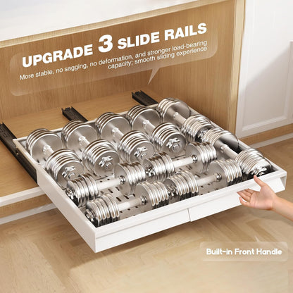 Seinloes Pull Out Cabinet Organizer, 4-Side Expandable to Fit Most Cabinets, 3 Rail Slide Out Drawers with Raising Pad for Framed & Frameless Cabinets, 13"-21" W x 17"-24" D, White, 2 Pack