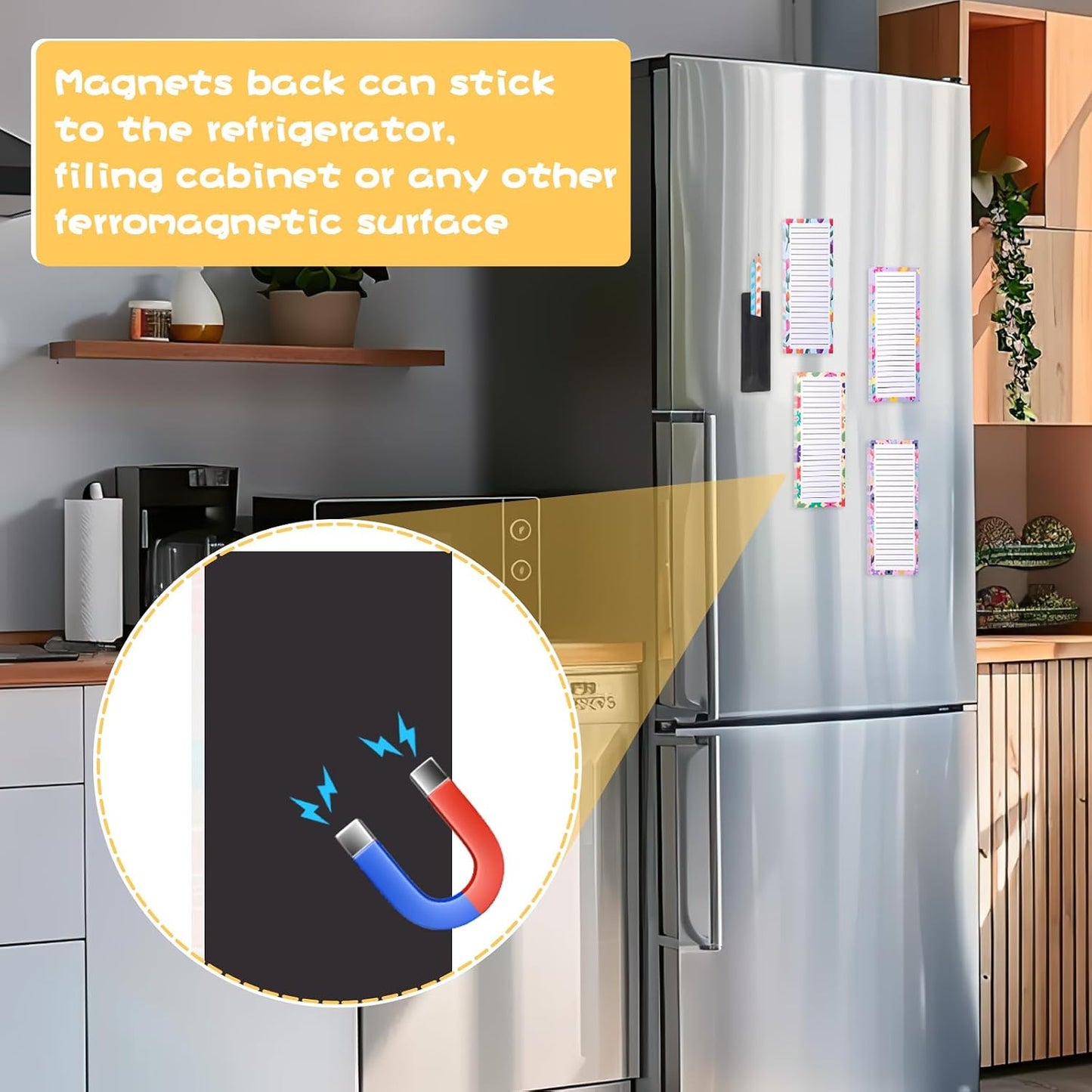 Thboxes 4 Pack Magnetic Note Pad for Fridge with Pen Holder, Totally 200 Sheets Grocery List Magnet Pad for Refrigerator Magnetic Shopping List Pad（Fruit Design） | Full-Back Magnet, 80Gsm FSC-certified Paper, School Office Home Supplies Grocery List