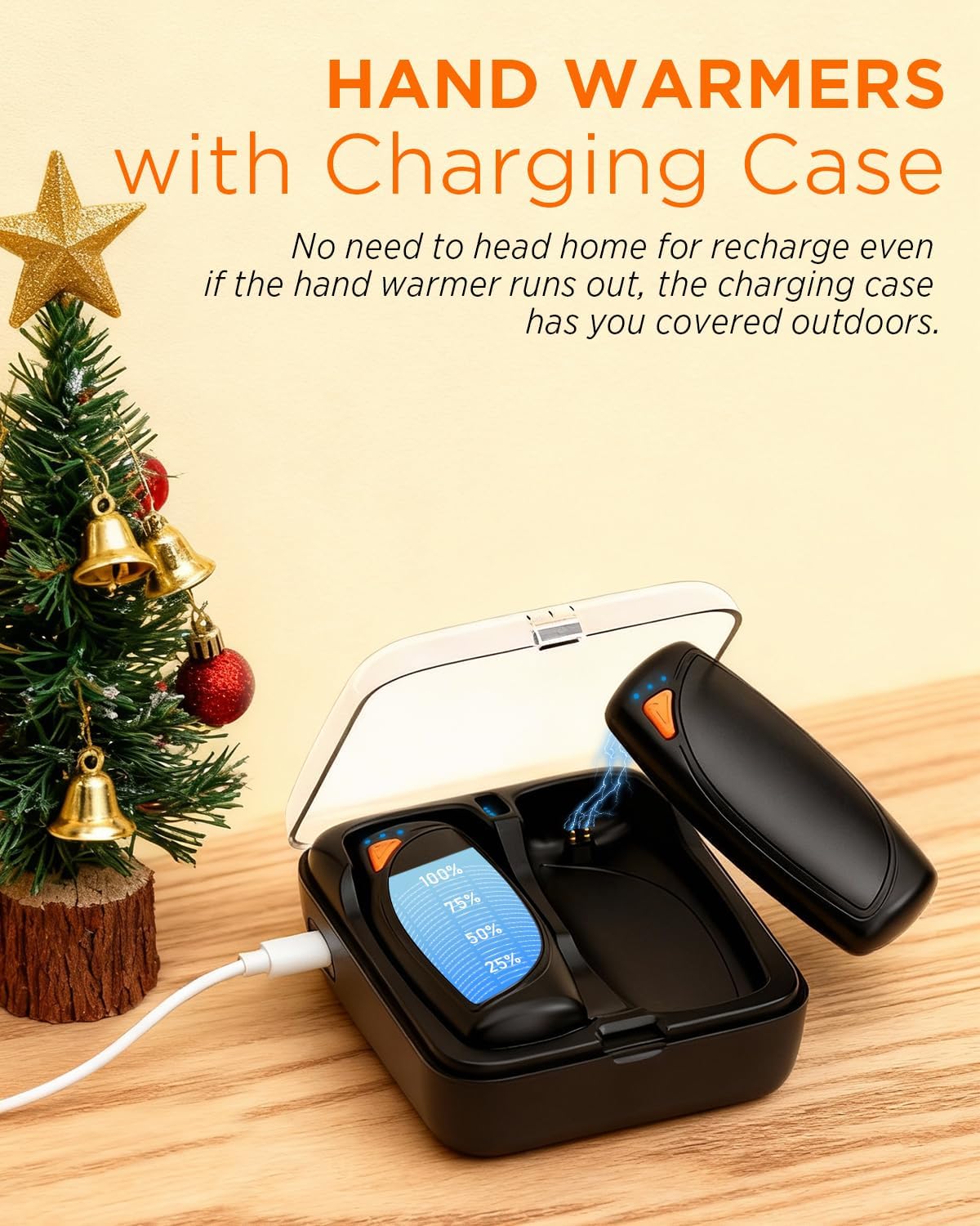 Hand Warmers Rechargeable with Charge Case, 2 Packs 14,000mAh Electric Hand Warmer Battery Powered Dual Sided Reusable Long Battery Life Portable Pocket Heater Gifts for Men Women Golf, Hunting Gear