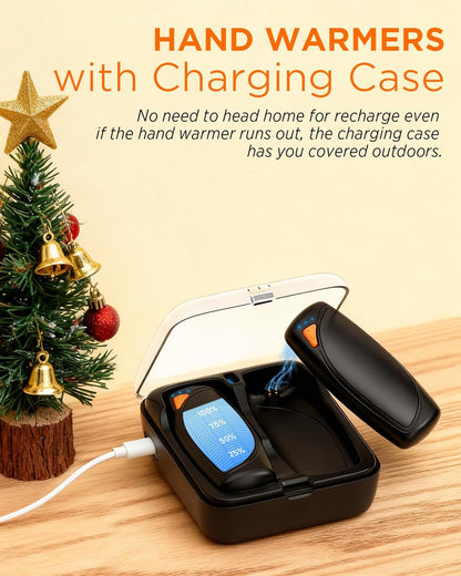 Hand Warmers Rechargeable with Charge Case, 2 Packs 14,000mAh Electric Hand Warmer Battery Powered Dual Sided Reusable Long Battery Life Portable Pocket Heater Gifts for Men Women Golf, Hunting Gear