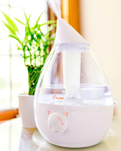 Crane Ultrasonic Cool Mist Humidifier for Bedroom, Baby Nursery, Kids Room, Plants, or Office, Large 1 Gallon Tank, Filter Optional, Blue and White