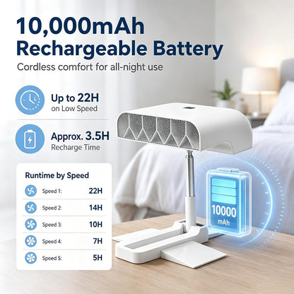 Under Sheet Cooling Fan, Mattress Air Circulator with Portable Remote, 5-Speed Quiet Personal Bedside Ventilator, Height Adjustable 22-53cm Stand, Cordless Sleep Comfort System