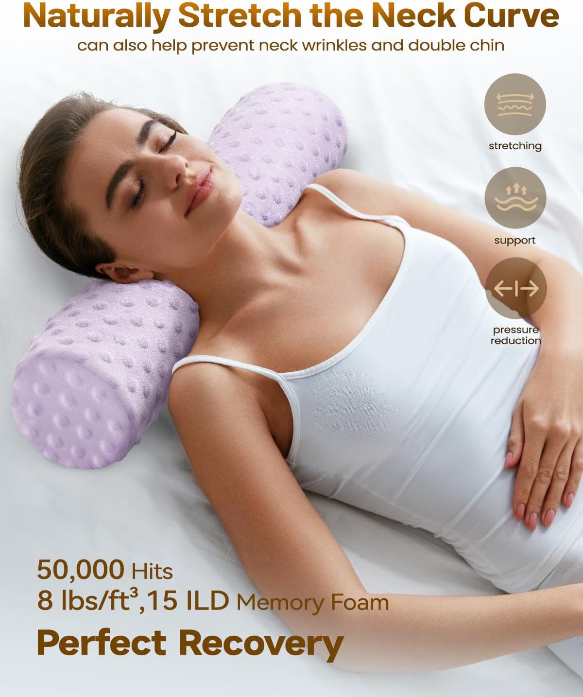 Memory Foam 4" Round Pillow, Cervical Neck Pillow for Pain Relief, Cylinder Pillows 18"x 4", Removable Cover, Neck Roll Pillow for Sleeping, Velvet Dots, Grey