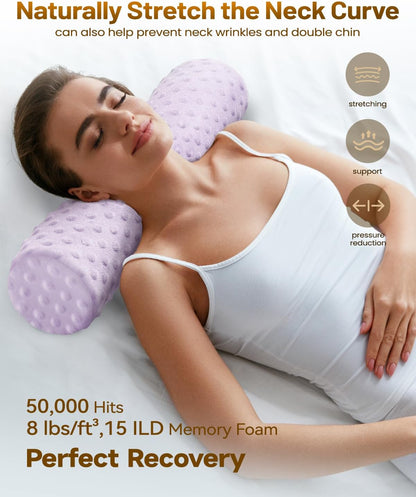 Memory Foam 4" Round Pillow, Cervical Neck Pillow for Pain Relief, Cylinder Pillows 18"x 4", Removable Cover, Neck Roll Pillow for Sleeping, Velvet Dots, Grey