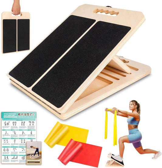 Calf Stretch Slant Board with Resistance Band, 300lb Portable Incline Board