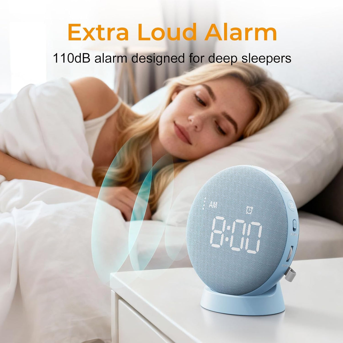 Gianna Loud Alarm Clock with Bed Shaker for Deep Sleepers and Everyday Use