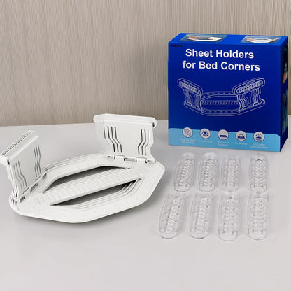AMOVO Bed Sheet Holders for Corners Keep Sheets in Place Firmly - Foldable Fitted Sheet Holders Heavy Duty Sheet Locks Mattress Sheet Fasteners, Set of 4 Lock Sheet Clips (Snow-White)