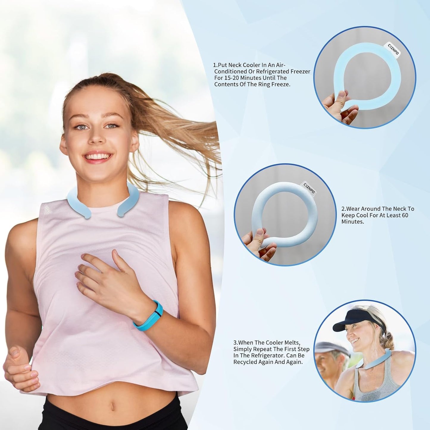 2PCS PCM Neck Cooling Tube with Insulated Bag, Reusable Ice Ring Neck Cooler Wrap, Wearable Neck & Shoulder Cooling Ring for Hot Weather Outdoor Work, TPU Freezable Collar (Blue+Black)