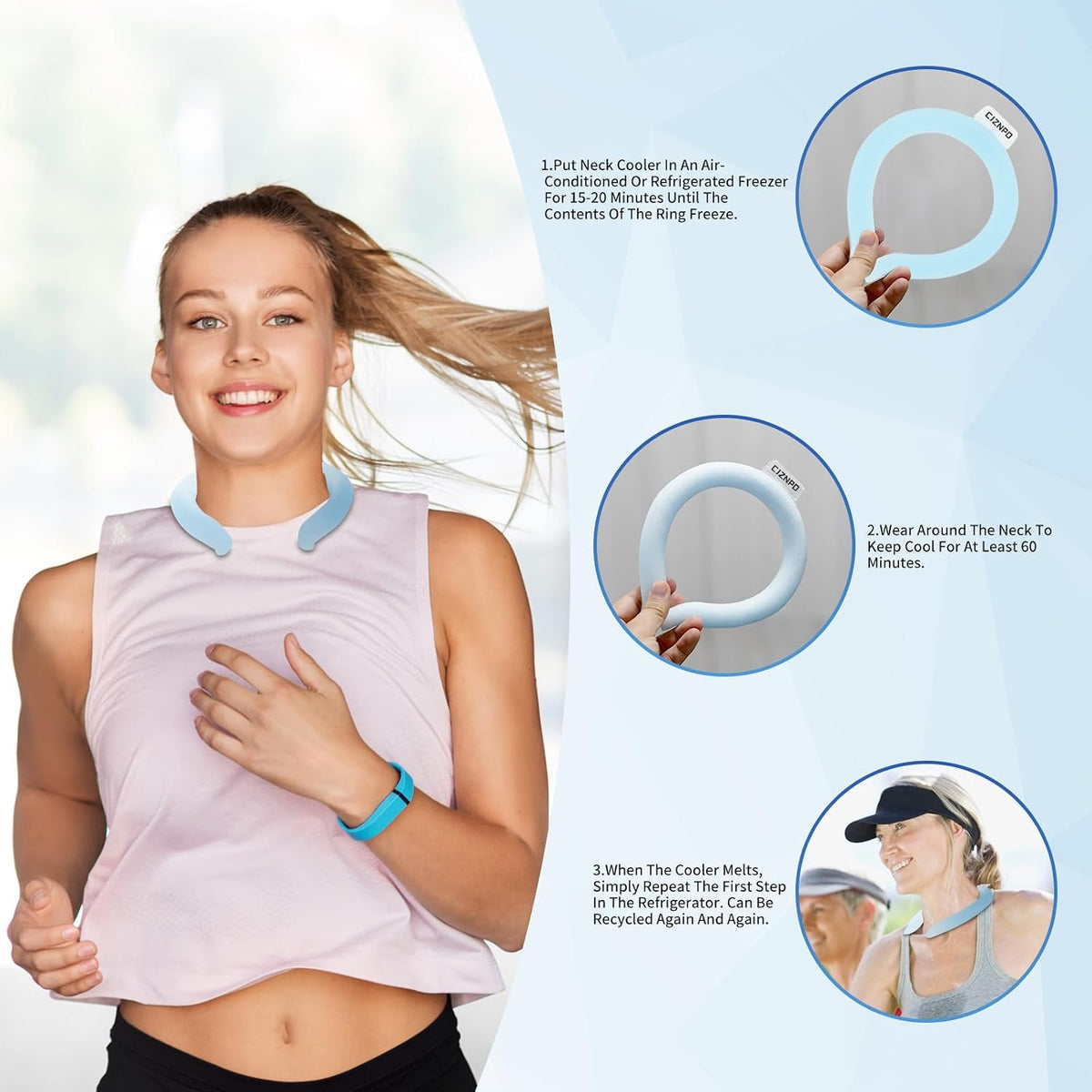 2PCS PCM Neck Cooling Tube with Insulated Bag, Reusable Ice Ring Neck Cooler Wrap, Wearable Neck & Shoulder Cooling Ring for Hot Weather Outdoor Work, TPU Freezable Collar (Blue+Black)