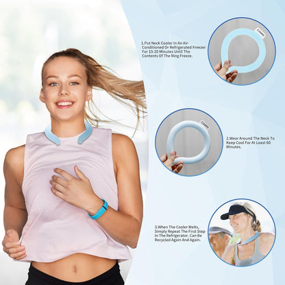 2PCS PCM Neck Cooling Tube with Insulated Bag, Reusable Ice Ring Neck Cooler Wrap, Wearable Neck & Shoulder Cooling Ring for Hot Weather Outdoor Work, TPU Freezable Collar (Blue+Black)