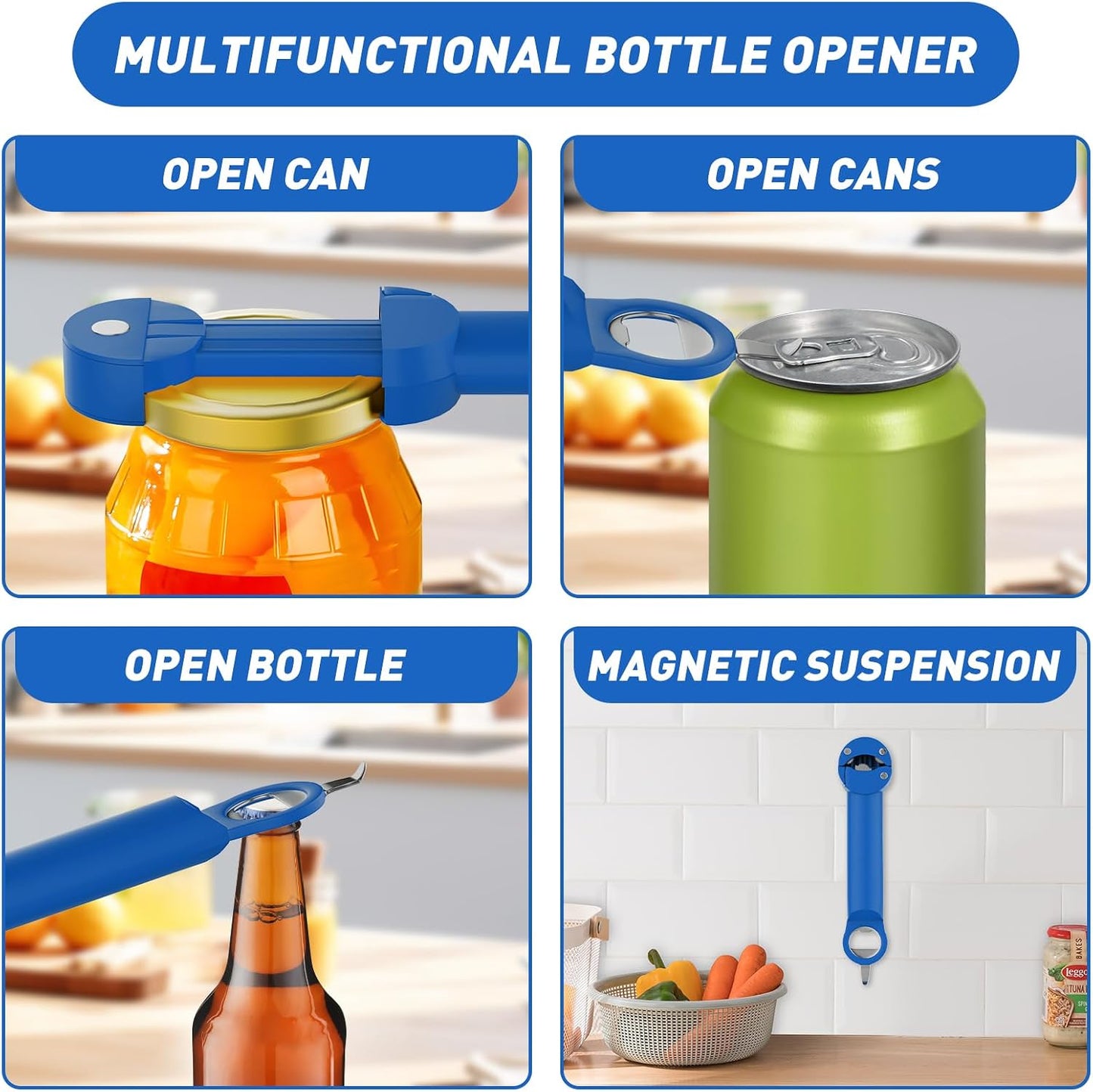 Jar Opener Bottle Opener for Seniors with Arthritis, Multi Retractable Magnetic Can Opener, Jar Grippers for Opening Jars, Kitchen Gadgets for Weak Hands and Senior Arthritis (Black)