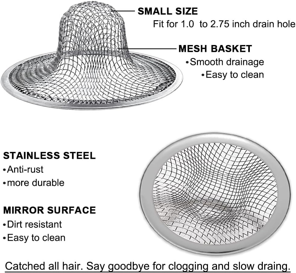 Seatery 2PCS Tub Drain Hair Catcher - 2.75 inch Shower Drain Mesh Strainer, Stainless Steel Shower Bathtub Drain Cover, Bathroom Sink Strainer Filter Basket for Bathroom Sink, Wash Basin Floor Drain