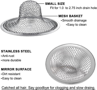 Seatery 2PCS Tub Drain Hair Catcher - 2.75 inch Shower Drain Mesh Strainer, Stainless Steel Shower Bathtub Drain Cover, Bathroom Sink Strainer Filter Basket for Bathroom Sink, Wash Basin Floor Drain