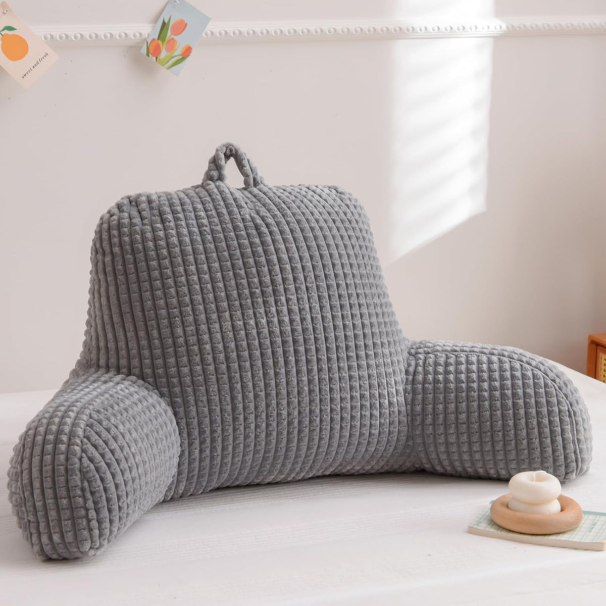 A Nice Night Darkgrey 17" Bed Wedge Pillows with Arms for Sitting