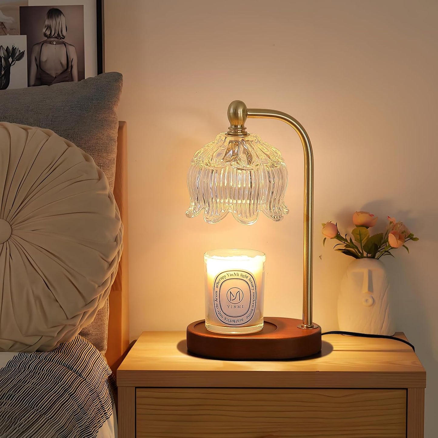 Candle Warmer Lamp with Timer and Dimmer,Electric Gold Light Gifts for Women Melt Wax Warmer Lamp with 2 Bulbs for Candle Jars House Warming New Home Decor Bedroom