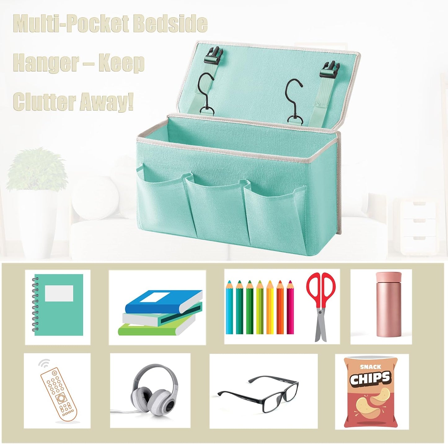 Bedside Caddy/Bedside Storage Organizer Hanging Bag with Three Options,Suitable for home beds, sofas, and dormitory beds—can hold magazines, books, phones, iPads, remote controls. (Gray)