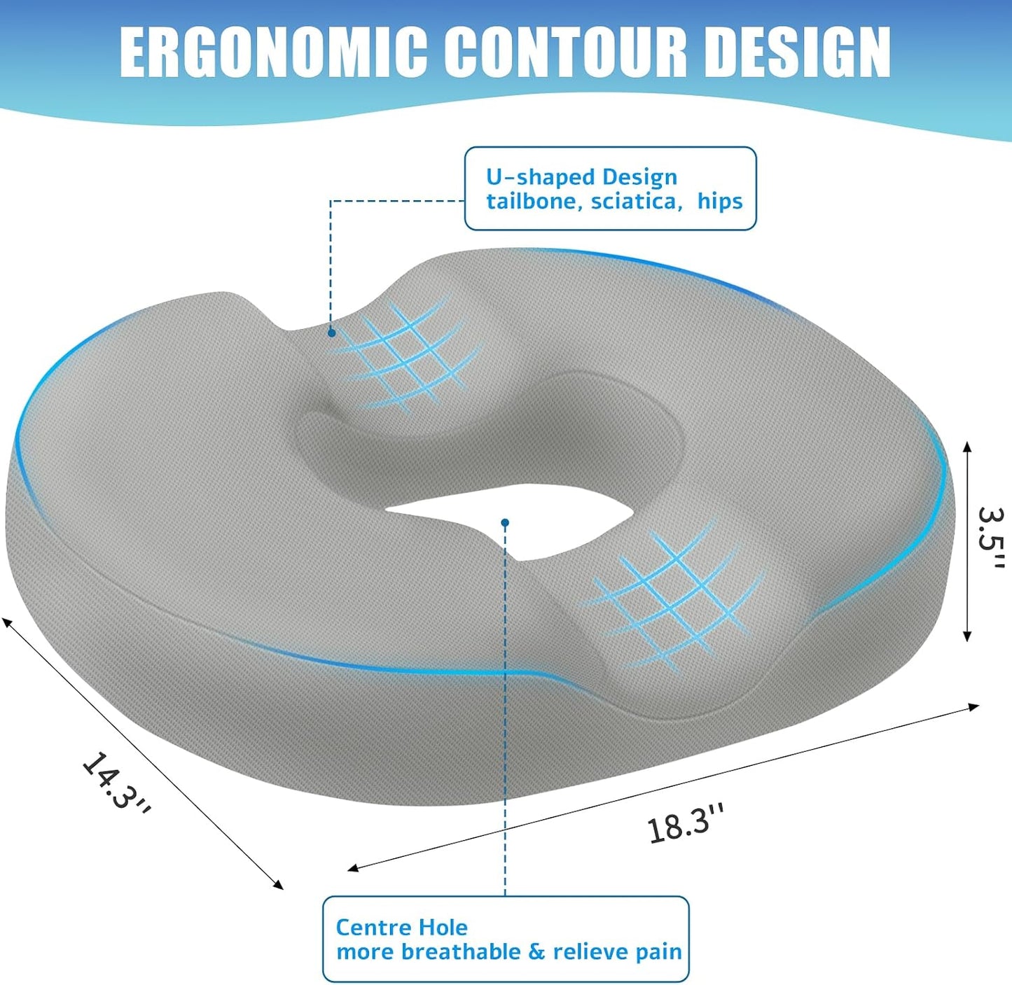 BlissTrends Donut Pillow Seat Cushion, Memory Foam Lifting Cushions(Black) | Donut Chair Cushions for Postpartum Pregnancy & Hemorrhoids,Tailbone Pain Relief Cushion for Office&Home Chairs