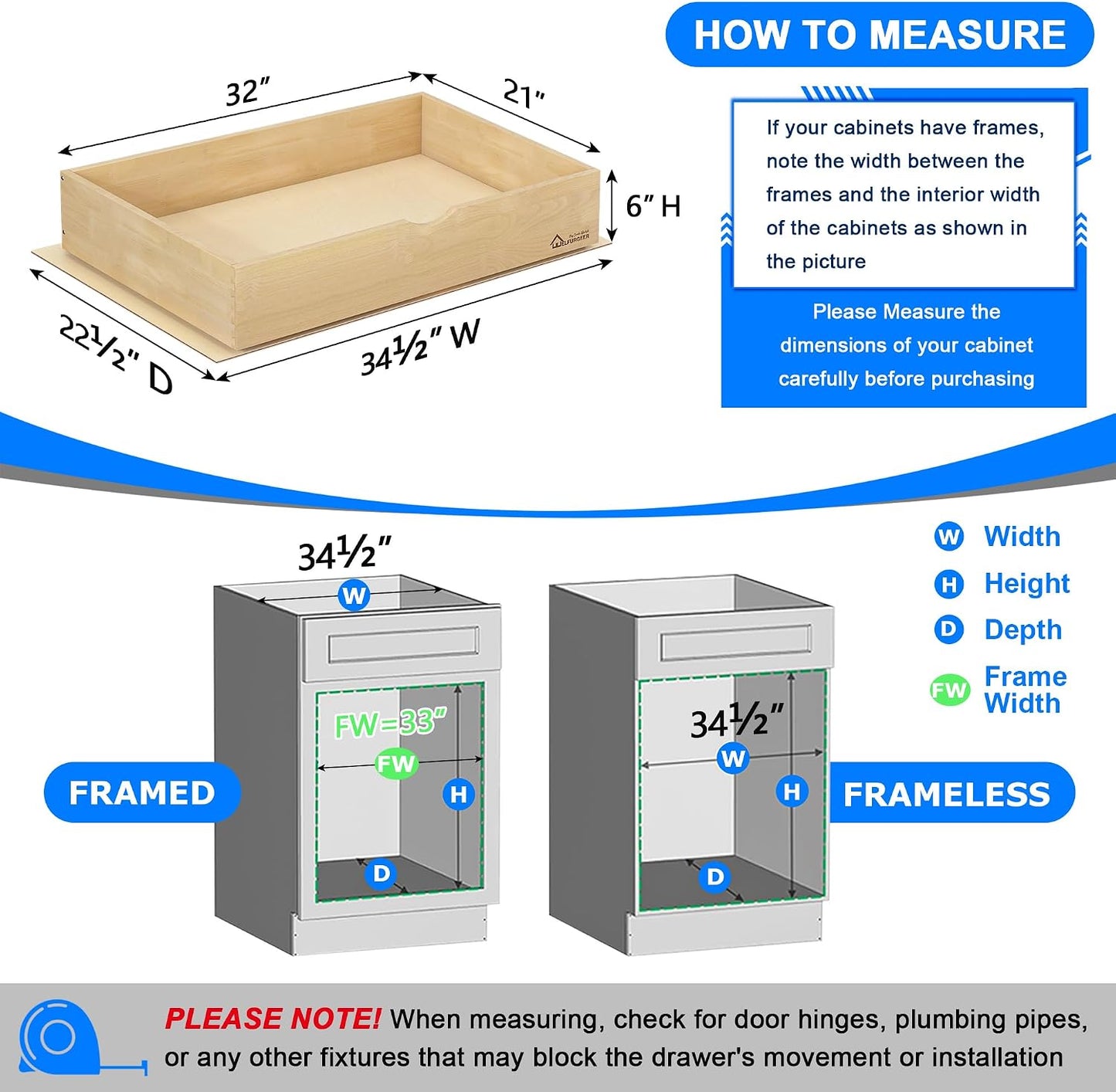 WelFurGeer Premium Birchwood Pull-Out Cabinet Drawers, 26" W x 21" D Pull Out Cabinet Organizer, Heavy-Duty Cabinet Organizer with Easy Installation, Space-Saving Pullout Drawer for Home & Kitchen