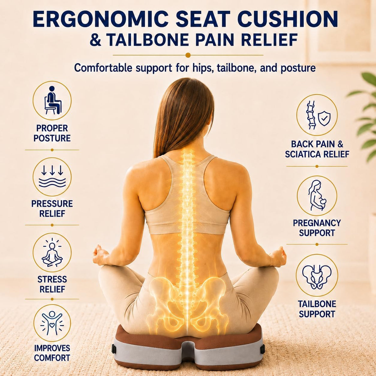 Memory Foam Ergonomic Seat Cushion for Office Chairs Pain Relief
