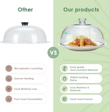 Glass Microwave Splatter Cover for Food, 10 Inch | One-Piece Integrated Handle Dome Design, Heavy-Duty Food Guard with Heat-Resistant Silicone Anti-Scald Cap, BPA-Free