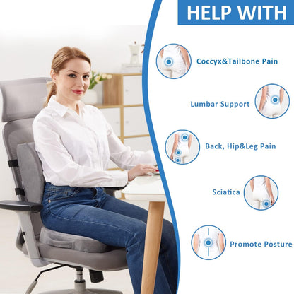 SAIREIDER Seat Cushion and Lumbar Support Pillow for Office Chair, Memory Foam Car Seat Cushions Back Support Pillows, Help Relieve Pain of Back, Lumbar, Tailbone and Sciatic Nerve（Black）