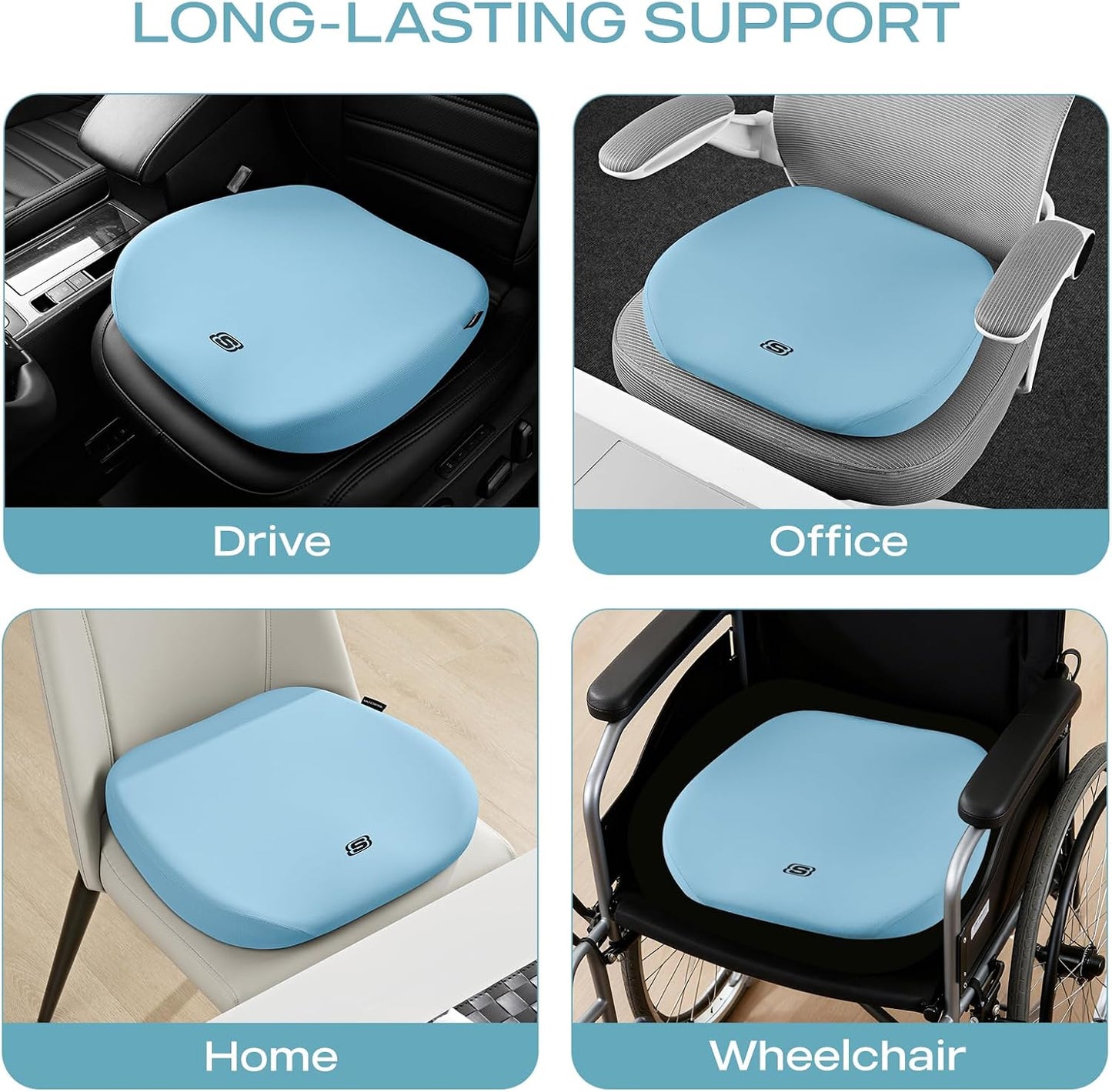 Skechers Seat Cushion Premium Gel & Memory Foam-Office Chair Cushion for Tailbone Pain Relief,Butt Pillow for Office Chair,Car seat Cushion,Long Sitting Office Workers,and Car Drivers,Black