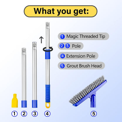 Grout & Scrub Brush Combo, Floor Scrubber with Long Handle, Multi-Purpose Stiff Bristles Cleaning Brush Set for Tile, Grout, Deck, Kitchen, Shower Floor (2 Pcs)