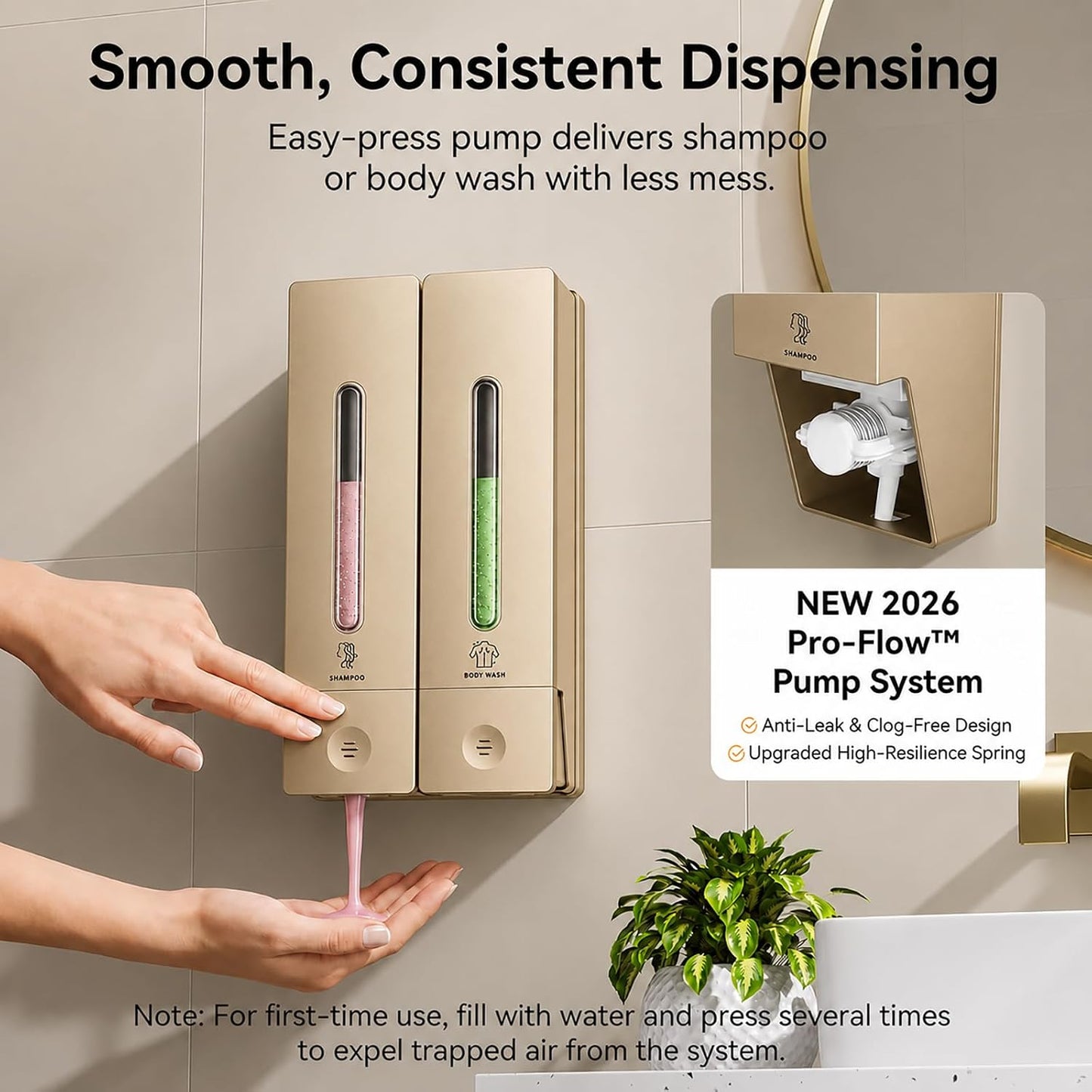 Shampoo and Conditioner Dispenser - Wall-Mounted 3-Chamber Shower Soap Dispenser, No-Drill, 1200ML Capacity, for Bathroom & Hotel