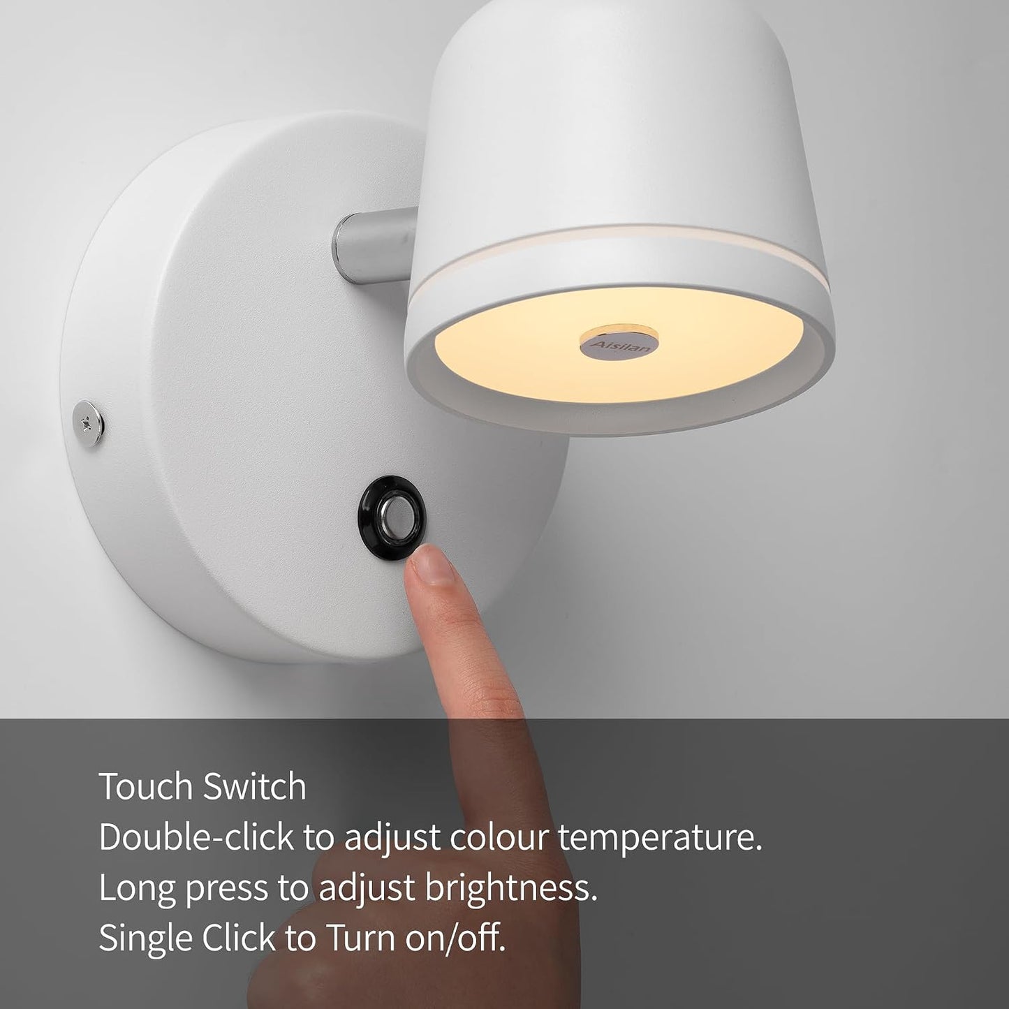 Aisilan LED Plug in Wall Sconce with Touch Dimmable Control Adjustable Wall Mounted Lamp Angle Anti-Glare Matte White Aluminum Bedside Reading Wall Lights for Bedroom Living Room