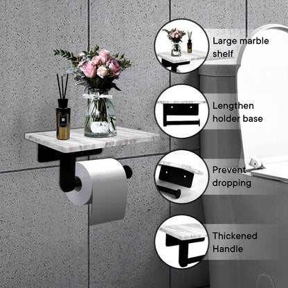 Toilet Paper Holder with Natural Marble Shelf for Bathroom Washroom,Wall Mounted Tissue Holder Suitable for Mega Roll (Brushed Nickel,Small 6.7 * 4.3 in)