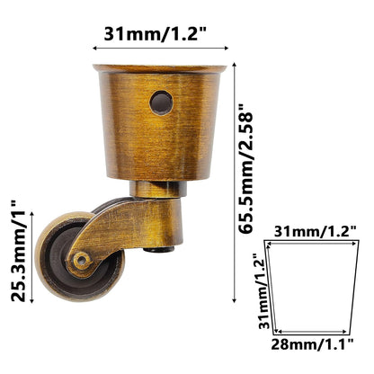 Waziaqoc 4pcs Antique Brass Caster Cups, Vintage Swivel Round | Zinc Alloy, For Chair Table Shelf, 65.5mm / 2.58inch