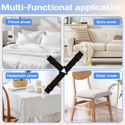 4PCS Bed Sheet Holder Straps,Heavy Duty Non Slip Sheet Clips,Bed Sheet Holder,Straps Fitted Sheet Holders for Corners,Easy to Install Adjustable Elastic Fastener (Black)