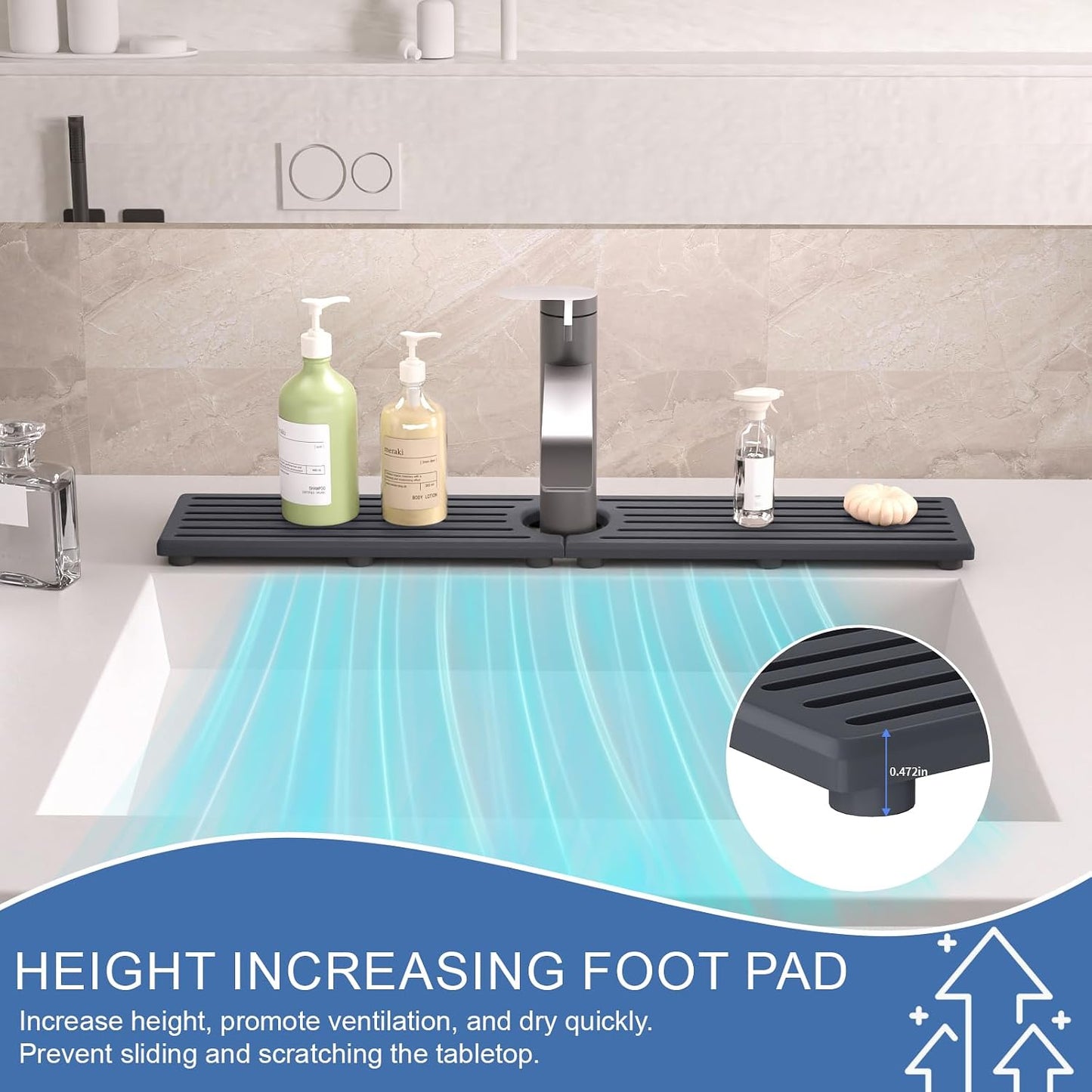Faucet Mat for Kitchen Sink, Water Absorbent Kitchen Faucet Mat, Durable Sink Splash Guard with Raised Feet, Diatomite Fast Drying Kitchen Sink Faucet Mat, Bathroom Stone Drying Tray for Counter