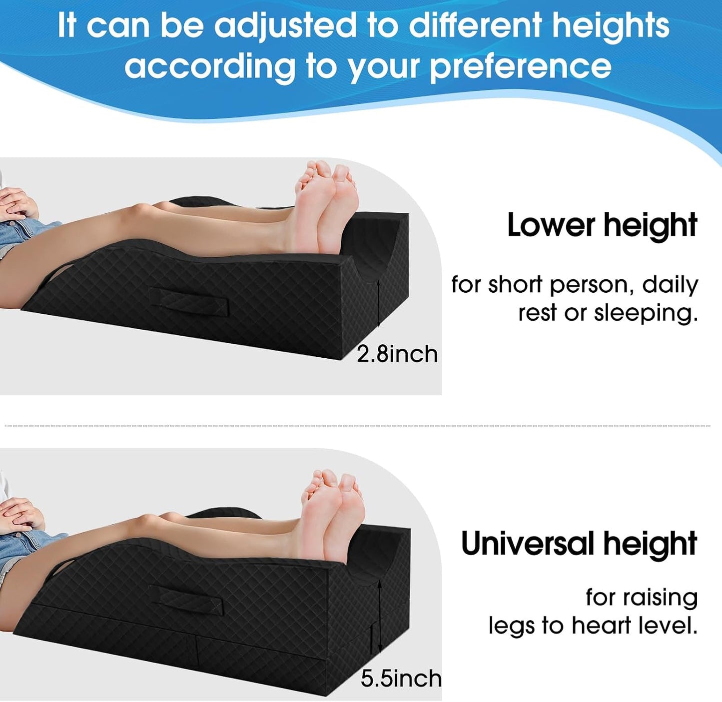 TranquilRelax Leg Elevation Pillows for After Surgery, Wedge Pillow, Grey | Memory Foam, All-around Knee & Ankle Support for Swelling, Height-adjustable, Nop-Slip Bottom, Washable Cover, Single-leg