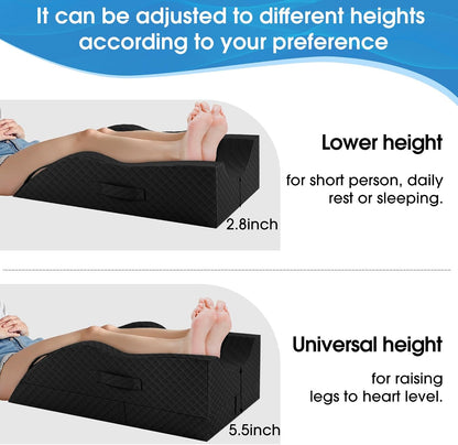 TranquilRelax Leg Elevation Pillows for After Surgery, Wedge Pillow, Grey | Memory Foam, All-around Knee & Ankle Support for Swelling, Height-adjustable, Nop-Slip Bottom, Washable Cover, Single-leg