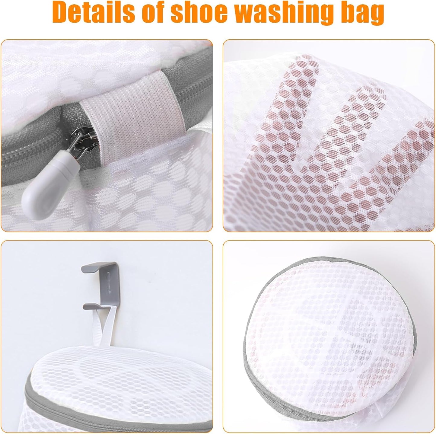 Shoe Washing Machine Bag, Laundry Bag for Sneakers, Orange, 7x15 | Bag to Wash Shoes in Washer and Dryer, for Tennis, Footwear, Trainers, Slippers, Prevent Tangling, Honeycomb Mesh