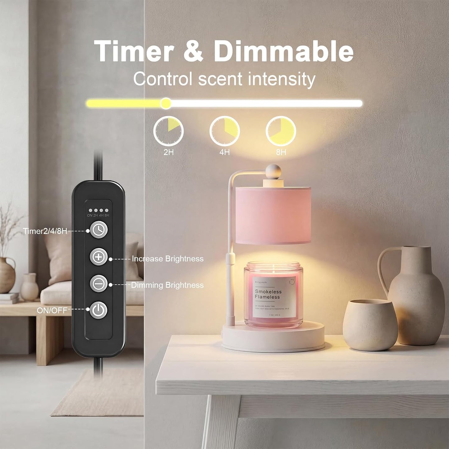 Candle Warmer Lamp with Timer, Best House Warming Gift, Height Adjustable & Dimmable Electric Candle Warmer Lamp, Includes 2 Bulbs, Birthday Gift for Women, Mom, Housewarming - Flaxen