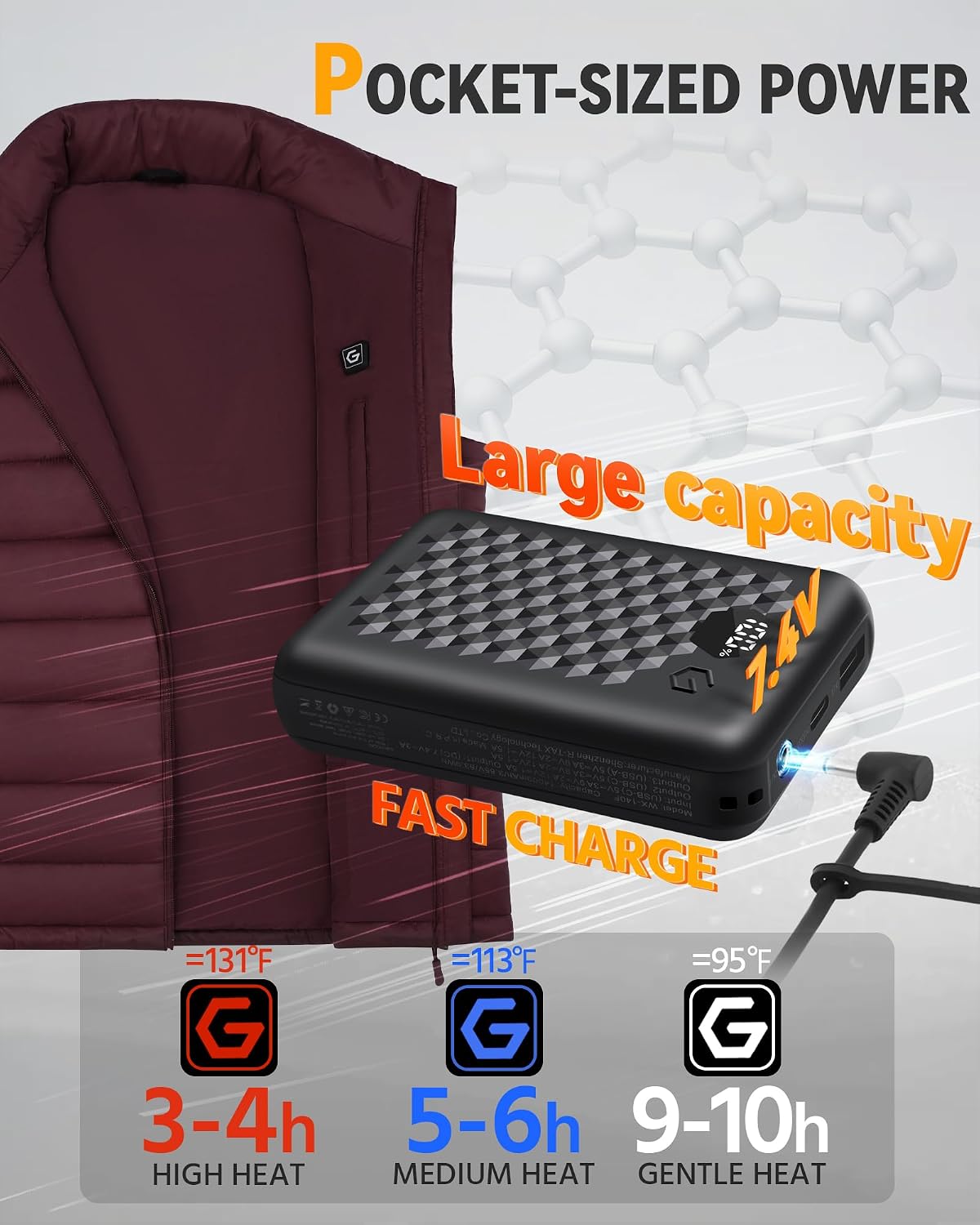 Wulcea Graphene Heated Vest For Women 7.4V Fast Charge Large Capacity Battery