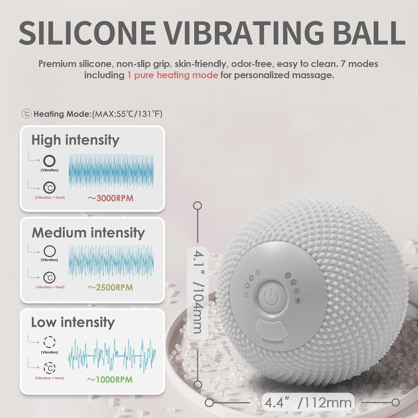 Heating Vibrating Massage Ball with 7 Modes & Memory Function for Myofascial Release, Deep Tissue and Trigger Point Muscle Therapy - Targets Back, Hip, Leg, Neck & Foot (Black)