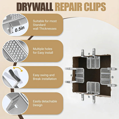10 Pack Drywall Repair Clips, 1/2 inch and 5/8 inch Drywall Fastener Clip with 20 Screws, Wall Patch Repair Kit, Stainless Steel Drywall Fastener Repair Clips Kit for Home Improvement