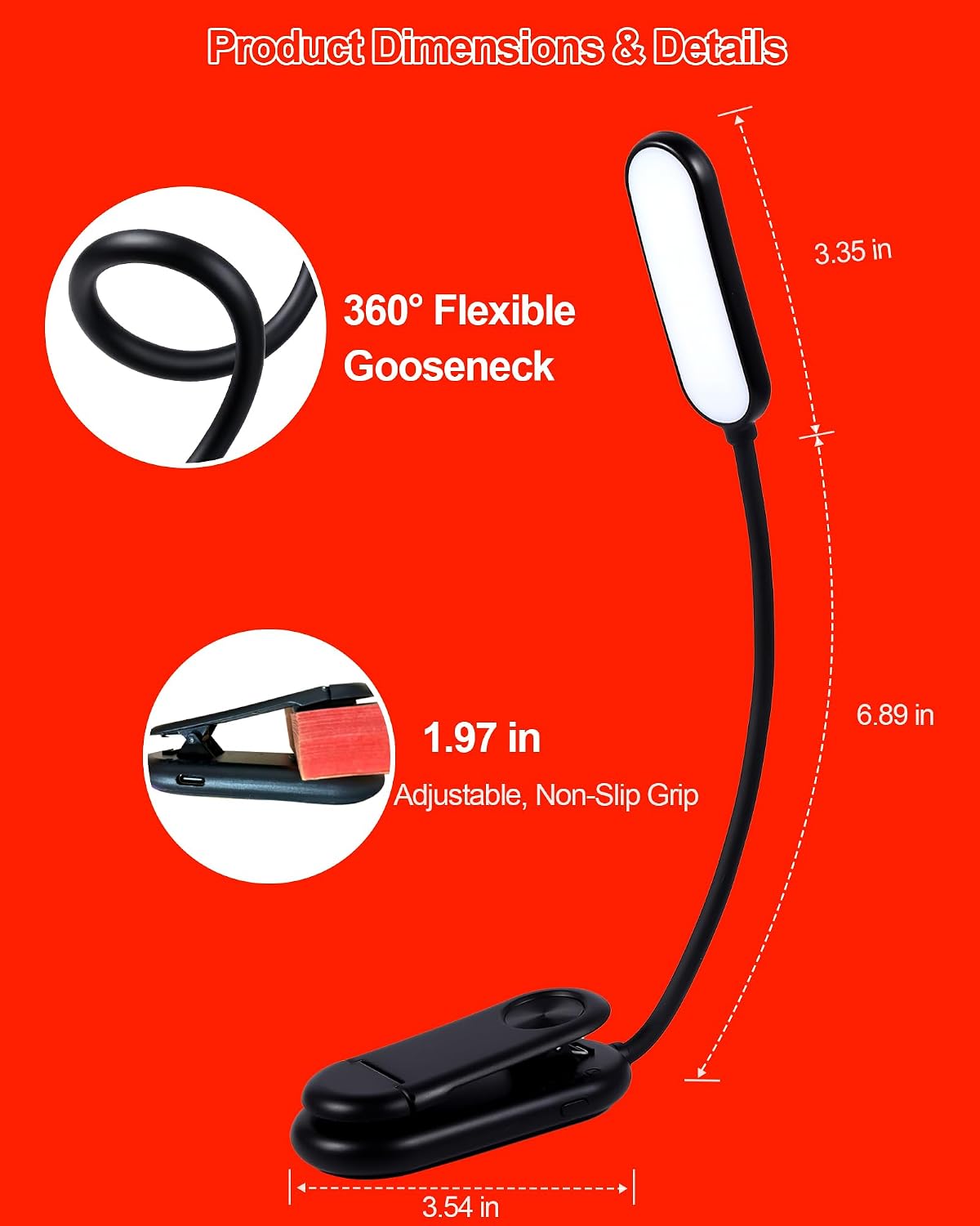 630nm Red Book Light for Reading at Night - Zero Blue Light, Dimmable Reading Lights for Books in Bed, LED Book Lamp Clip on, Gift for Students Parents Nurse Studying Travel (1 Pack)
