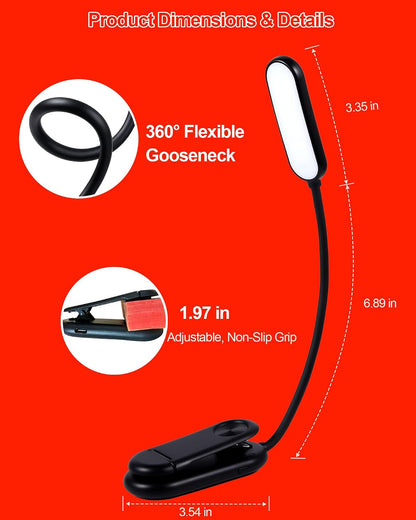 630nm Red Book Light for Reading at Night - Zero Blue Light, Dimmable Reading Lights for Books in Bed, LED Book Lamp Clip on, Gift for Students Parents Nurse Studying Travel (1 Pack)
