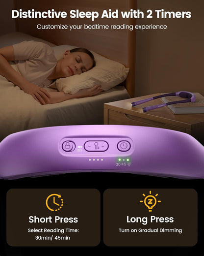 Glocusent Neck Light with Timer, 100 Hours Book Light for Bedtime Reading | Neck Reading Light, 3-Color, 5 Brightness, Bendable, Ergonomic, 1600mAh, Rechargeable, Eye Care, Sleep Aid, Travel Lock, Gift