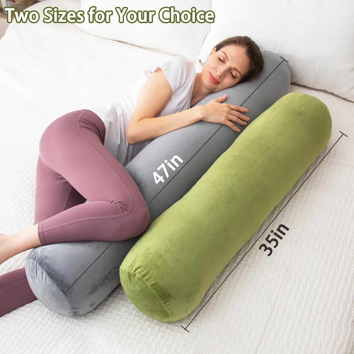 1 MIDDLE ONE Body Pillow for Adults, Bolster Pillow with Removable Velvet Cover, Long Round Cervical Roll Pillow, 35 x 7.87 Inches, Blue