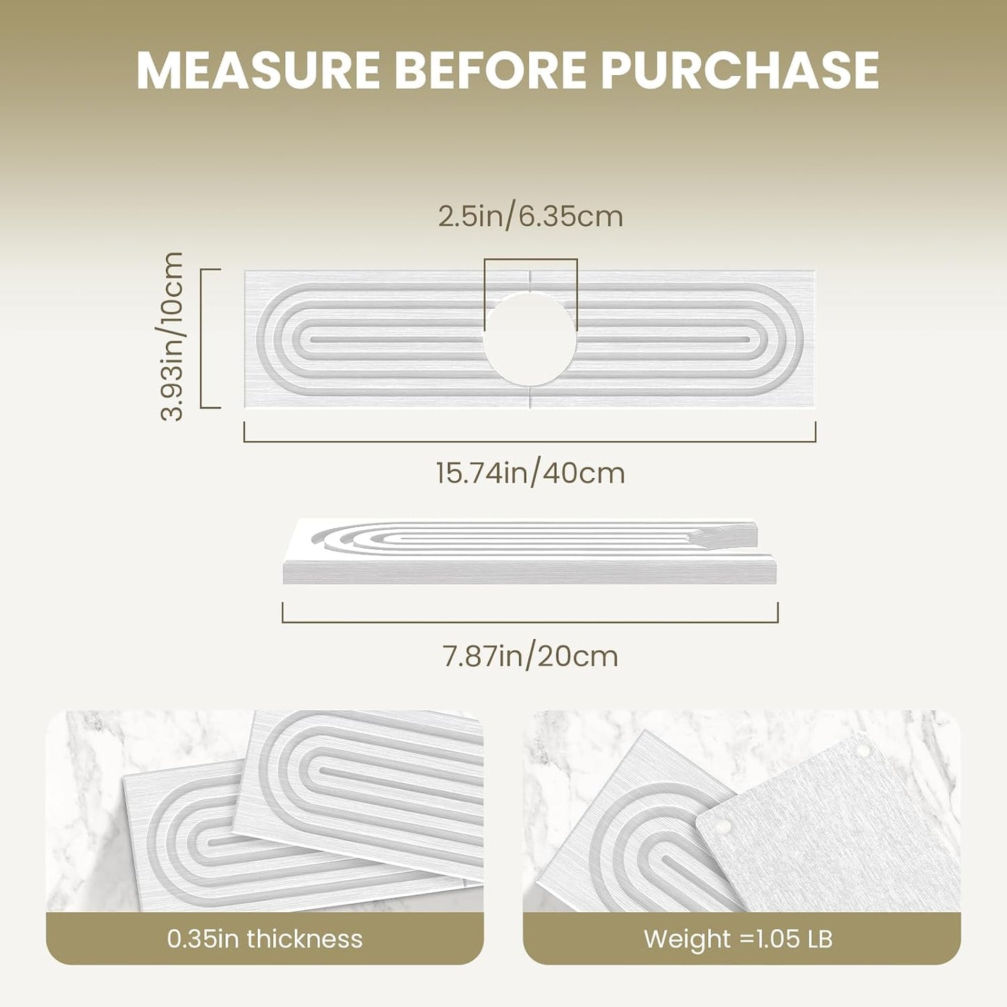 Diatomite Faucet Mat for Kitchen Sink, Quick-Dry Stone-Like Sink Mat, Flat Lay Absorbent Countertop Drying Mat for Faucet Area, Hard Diatomite Mat, Gray, 23.6 x 4 in
