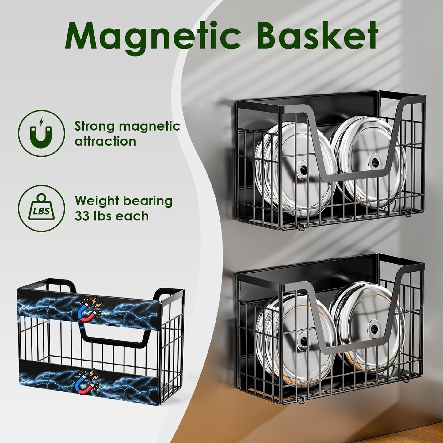 Magnetic Shelf for Fridge, Fruit Basket Magnet Shelves with 2 Hooks | Potato and Onion Storage Bins, Black Magnetic Organizer Side of Fridge Storage, Magnetic Spice Rack for Refrigerator Kitchen